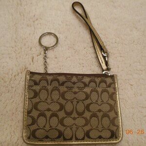 RARE Coach Handbag Signature ID Skinny Khaki Metallic Gold Signature Collection